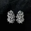 Stud -oorbellen Fashion Cubic Zirconia Feather Women Wedding Party Sieraden Elegante bladvorm Big Earring
