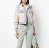 Giacche da donna in denim patchwork tweed giacca coltivazione contrasto a strisce a strisce tessitura a maglia sferrata abbottonate in rilievo di cotone esterno corto