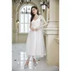 Casual Dresses Women Elegant Short Puff Sleeve V Neck High midje Mesh Cocktail Evening Long Dress Prom Gown Spring Summer Corset Party