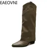 Slip on woman cowgirl stivali di moda signore eleganti stivali a basso tacco a basso tacco a basso tacco calzature invernali femminile 240415