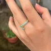 Wedding Rings CWWZircons Adjustable Size Open Cuff Round Blue Turquoises Stone Chic Love Heart Charm For Women Trendy Jewelry Gift R285