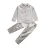 Fashion Baby Kid Girls Satin Autumn Winter Pajamas Set Solid Long Sleeve Button TopsLong Pants 2PCS Outfits Set 240410