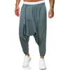 Calça masculina calça groth-cutch treinando ioga solta cor pura comprimento do quadril com bolsos Soild Sport Hombre