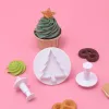 Kalıplar 3pcs/set 3D Noel Ağacı Yaprak kurabiye kesici fondan şeker akışı kalıp yaprakları damga pistonlu kek dekorasyon kalıp pişirme aletleri