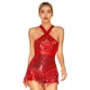 STAGE WEMPS FEMANDS SCILINGS LATIN Jazz Dance Performance Costume Fringe Leotard Sparkly Sequin Tassel Robe Ballroom