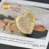 Bling Heart Shape Baguette Corte 5a Cz Homens Cubanos anel de hip hop anel de zircão cúbico Diamante Brass Band para homens