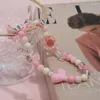 Keychains Sweet And Cute Pink Strawberry Mobile Strap Phone Chains For Women Pearl Chain Pendant Charm Key Anti-Lost Lanyard Jewelry