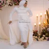 Minimalistisk muslimsk sjöjungfru bröllopsklänningar med Overksirt Train 2024 Satin High Neck Long Sleeve Dubai Arabic Bridal Dress Pärled Muslimah Bride Grecian Mariage