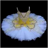 Dancewear Flower Professional Ballet Tutu White Lake Platter Romantic Ballerina Party Dance Costume Balett Robe Girl Drop Livrot Dh0fq