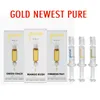 Gouden Luer Lock Pure Glass -spuit 1,0 ml met meetmarkering Tip OLIE VULLING TROBLE voor dikke oliën Cartridge Vaporizer 3 kleurendozen Verpakking