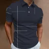 Fashion Business Stripe Print Polo Shirt Summer Short Sleeve T -Shirt Line Patroon Top Casual Mens groot formaat kleding 240417