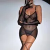 Bras Set Women Erotic Withowwear Perspective Mesh 4pcs sexy perizoma e guanti set Ladies Sexwear Sleep abbigliamento da notte.