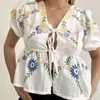 Blouses voor dames Hirigin Tie Front Tops For Women Floral Printed Peplum BabyDoll Top Short Puff Sleeve Cute Going Out Coquette