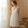 Women's Sleepwear Women Summer Sleeveless Spaghetti Strap Night Dress Sexy V-neck Knee-Length Nightie Loose Design White Cotton Nightdress