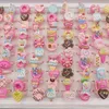100pcs/lot wholesale Children for Girls Party Pink Cute Jewelry Open Adach Resin Ring Cake Animal Fruit Ice Cream 240423