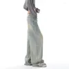 Kvinnors jeans 2024 Koreanska vintage avslappnad hög midja street stil ljusblå rak byxor bred ben baggy y2k denim byxor