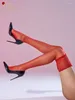 Skarpetki dla kobiet seksowne koronkowe olej błyszczące wysokie pończochy vintage ciasne prześwitujące się przez kształtowanie elastycznej bielizny overknee klub tańca