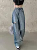 Damesjeans Circyy gescheurd voor vrouwen baggy hoog getailleerde vintage denim broek streetwear y2k mode lente gradiënt blauwe broek