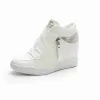 Pantoufles nouvelles hautes top femmes baskets printemps automne nouveau cachette cachée chaussures décontractées côté zip femme blanc plate-forme cale de rivet chaussures