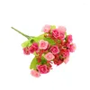 Flores decorativas rosa rosa pequeno buquê de seda artificial 21 cabeças rosas flor falsa para vaso de mesa - Decoração de casamento em casa, decoração de casamento
