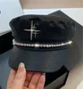 Berets 202404-df INS CHIC Autumn Satin Fabric Cross Starlight Drill Chain Lady Service Hat Women Visors Cap