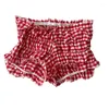 Women's Shorts Summer Sweet Red Plaid Women Vintage Slim Ruffled Elastic Waist Bottom Pants Lolita Cute Bottoming Pajamas Streetwear