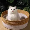Mattes mignonnes japonais Pet Cat lit Round Hand Woven Routran Cat Lits Summer refroidissement chaton panier de coton Caton Cat grattant paniers