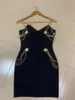 Casual Dresses Ailigou 2024 Ankomst Black Ladies Sexig ärmlös V Neck Skinny Mini Bandage Dress Pearl Chain Celebrity Party