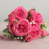 Sprzedaż 1PCS30CM Rose Pink Silk Bukiet Peony Artificial Flower 5 Big Head 4 Mała Bud Bride Wedding Home Dekoracja Artifii 240422