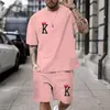 Summer Chic Casual Everyday Wear vêtements Couronne K Print Mens Tshirt Shorts Set Twopiece Fashion Fashion Short Mancheves For Men 240420