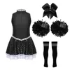 Clothing Sets Kids Girls Cheer Leader Costume Outfits Sleeveless Dress With Sequins Socks And Pompoms Cosplay Dance