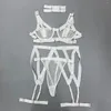 Beha's stelt Pittige Girl's Sexy Hollow Out transparant kanten ondergoed met kousenbanden en nekband 3-delige set milieuvriendelijke verpakking