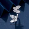 Designer Luxus -Schmuck Ring Vancllf Fanjia Butterfly gegen Gold plattiert 18 Karat Rosenweiße Schale Öffnen verstellbarer Diamant -Set Fritillaria