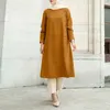Ubranie etniczne Ramadan na Bliskim Wschodzie Arabii Arabian szata Kobiety solidna muzułmańska koszula Maxi sukienka Maroko Turkish Long Sleeve swobodne luźne luźne