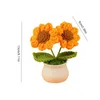 Decorative Flowers Sunflower Knitted Flower Potted Handmade Woven Crochet Fake Plants Office Car Decoration Finished