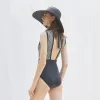 Zet nieuwe vrouwelijke zwempakken Korea Retro Elegant Black Witless One Piece Bikinis Ladies Vacation High Taille Hot Spring Swim Wear