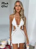 Vestidos casuales de encaje para mujer Cuella corta Vestido corto Chica Sexy Sexy V Backless Wrap Hip Fodycon Mini Elegant Beachwear