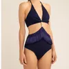Solidny kolor wiszący szyi decipel One Piece Swimsuit Seksowne wycięte bikini Blue Luxury Sakodwear Kąpiec Kąpiec plażowy 2024