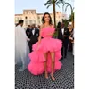 Fuchsia High Jenner Kendall Pink Low Evening Sukienki bez ramiączek Tiul Tiul Formal Celebrity Party Puffy Long Pageant Sukienka dla kobiet