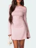 Casual Dresses Women S Off Shoulder Bodycon Mini Dress Long Sleeve Ruched Slim Fit Sexy Lace Going Out Party