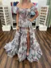 Feestjurken print bloemen prom -jurk 2k24 gepofte ballon mouwen ruches romper jumpsuit dame optocht formeel avondevenement landingsbaan spleet