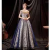 Parti Elbiseleri Harajpee Mavi Akşam Yıllık Toplantı Yürüyüş Elbisesi 2024 Bahar Host Solo Performans Düğün İmparatoriçe Vestido