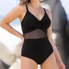 Kvinnors badkläder Sexig Cross Patchwork Bikini Mesh Monokini Swimsuit Women Semester Trend One-Piece Highwaist Beach Bathing Swimming Suit