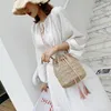 Drawstring Fashion Women Bag Sweet Beach All-Match Straw Solid Color Schouder Beknopte emmervorm