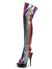 Boots Sexy Fetish Rainbow Open Toe Strips Nightclub Pole Dance Exotic Talons minces 5 pouces plate-forme Femmes 8 pouces sur le genou