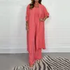 Kvinnors tvåbitar byxor Solid Color Summer Jumpsuit Stylish 2-Piece Set Halter Neck Long Sleeve Cardigan med sjal för alla