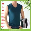 Men's Tank Tops 5XL 6XL 62% Bamboo Fiber 30% Cotton Top V Neck Workout Gym Bodybuliding Undershirt Plus Size White Sleeveless T Shirt