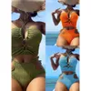 Bikini Women's New Split Solid Color Hollow Sexy High Waisted Swimsuit