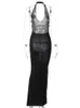 Aualay sexy zwarte holte halter lange jurk zomerkleding voor vrouwen backless veter maxi feest avond 240424