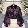 Kvinnors polos 2024 Spring Autumn Women Clothing Fashion Printing Chiffon Loose Long Sleeve Shirt Ladies All Match Casual Top Korean Trendy